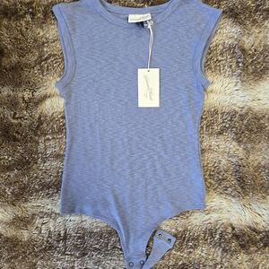 Universal Thread Blue Ribbed Sleeveless Bodysuit Small | Soft Minimalist Capsule